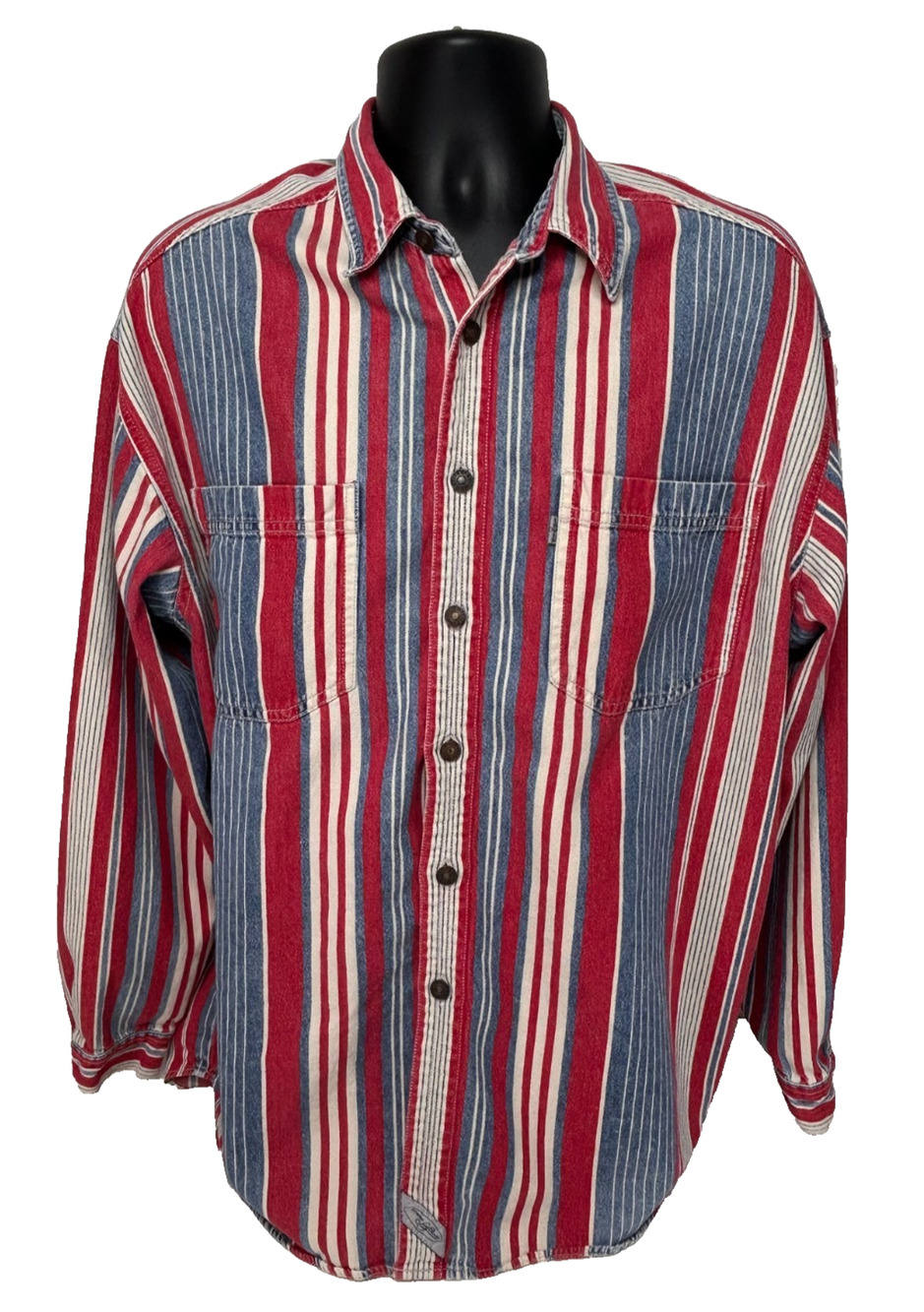 Vintage Levi’s Striped Shirt Red White Blue Metal Buttons Cotton 90s Cowboy Sz L